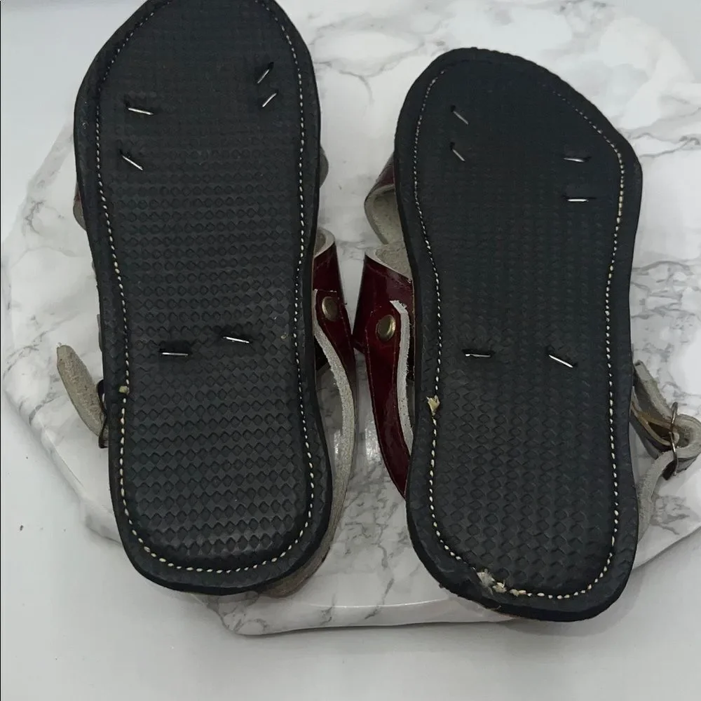 MEXICAN HANDCRAFTED Maroon Patent Leather Cruzado Huaraches Sandals-7